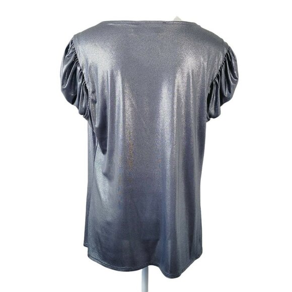 Vintage DS By Debbie Shuchat Evening Blouse Sz Large Metallic Gunmetal Shimmery - Picture 6 of 10